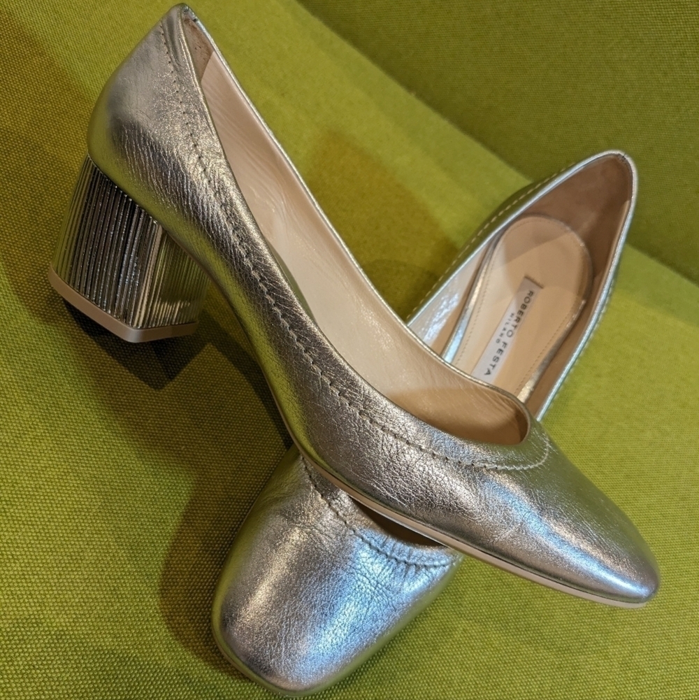 Roberto Festa Silver Metallic Leather Pumps Women's EU 40 US 9 Italian Design